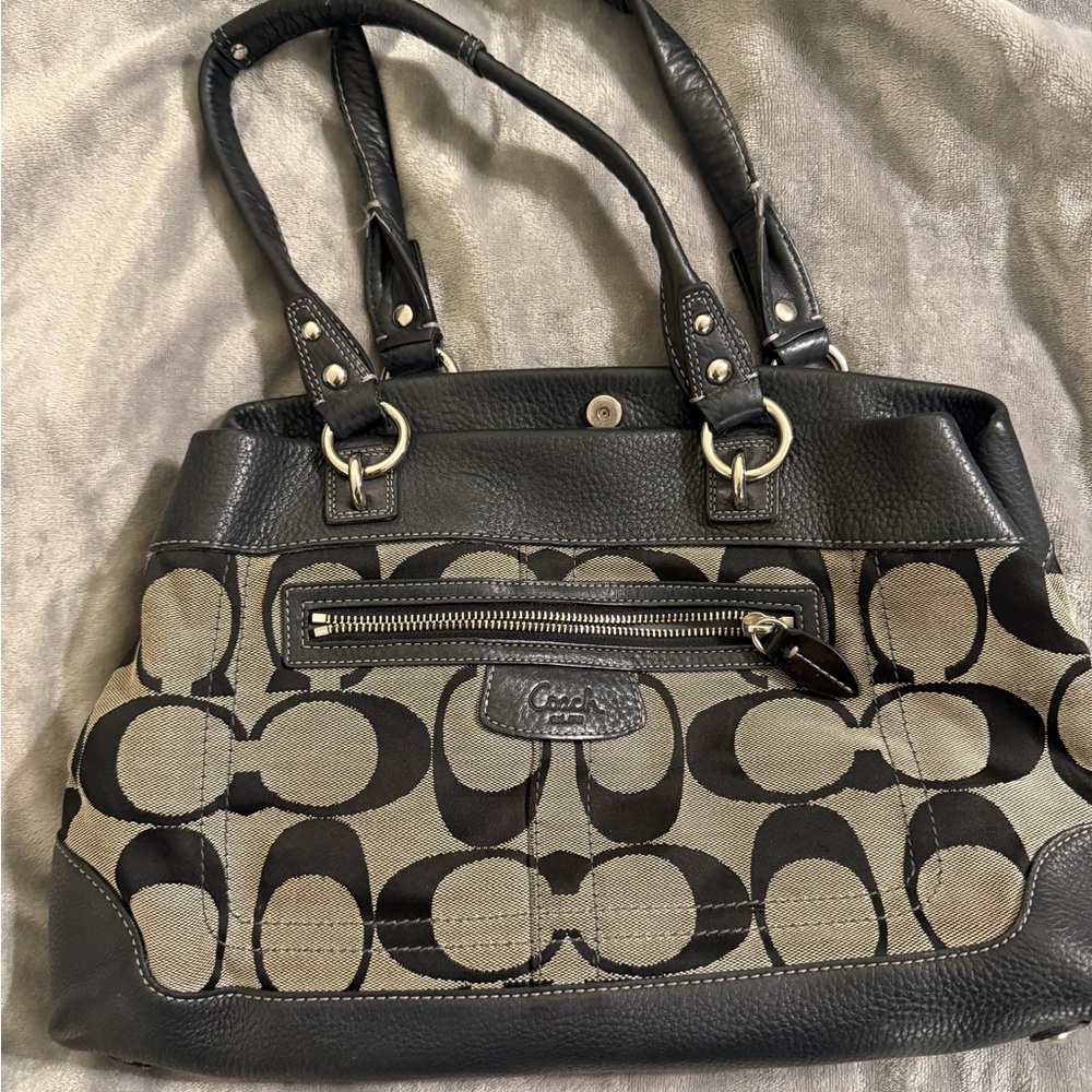 Coach Black and Gray Signature Shoulder Bag